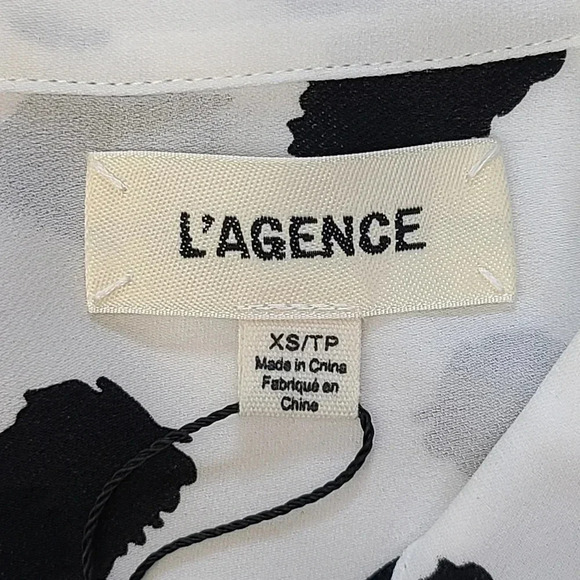 L'Agence Nina 100% Silk Black White Ivory Polka Dot Semi Sheer Blouse Top XS - Picture 9 of 12